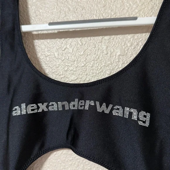 NWT Alexander Wang Cutout Logo Swimsuit Black Rhinestone Spring Break Beach S - Picture 5 of 10